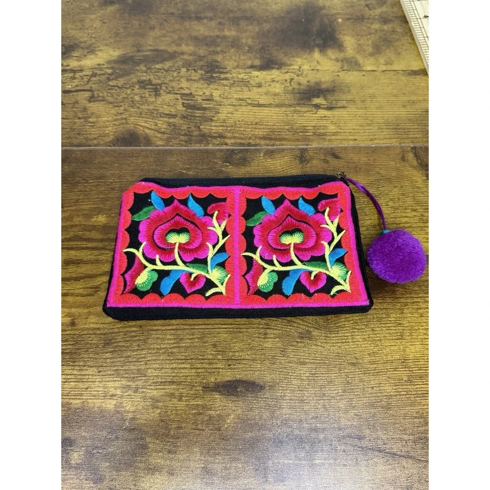 Floral Bag Coin Embroidered Crafts Peru Wallet Purse Pattern Zipper